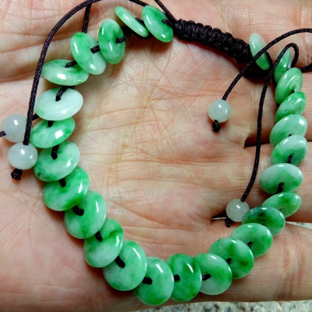 Certified Green Natural Grade A Jade Jadeite Beads Bangle Circle Bracelet 手链